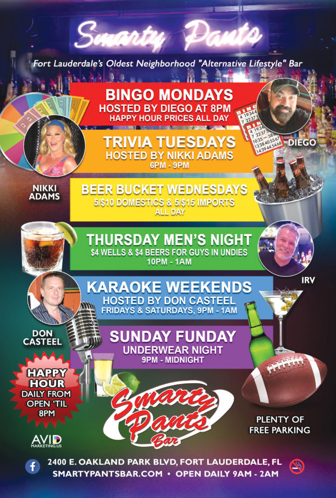 Smarty pants bar weekly lineup graphic