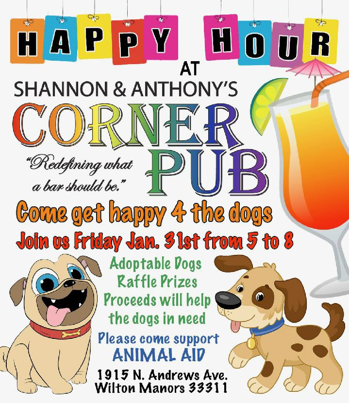 Corner Pub Bar Bring Your Meat Night on January 31 to support Animal Aid.